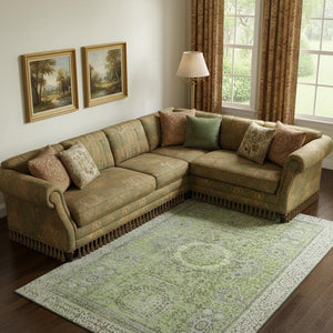 HomeRoots 9' X 12' Artichoke Green & Gray Oriental Area Rug - Washable, Stain-Resistant, UV-Protected Beauty! 699745