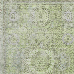 HomeRoots 9' X 12' Artichoke Green & Gray Oriental Area Rug - Washable, Stain-Resistant, UV-Protected Beauty! 699745