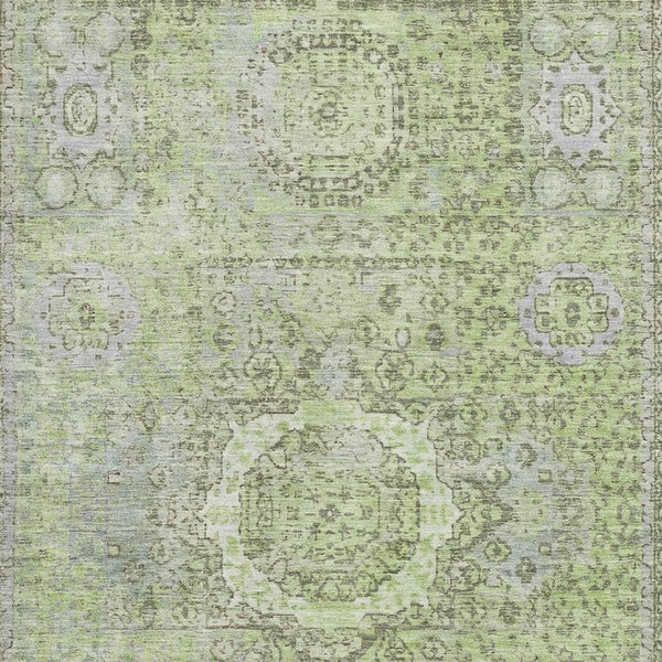 HomeRoots 10' X 14' Artichoke Green & Gray Oriental Washable Area Rug - Stylish, Durable, UV Protected & Easy Care 699746