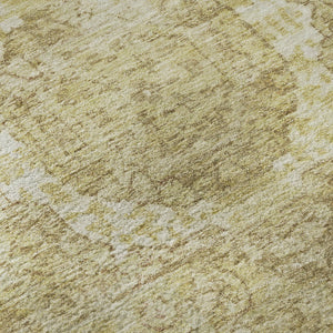 HomeRoots 8' Beige and Gold Oriental Round Rug – Washable, Stain-Resistant, UV Protected for Family Spaces 699749