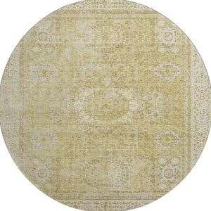 HomeRoots 8' Beige and Gold Oriental Round Rug – Washable, Stain-Resistant, UV Protected for Family Spaces 699749