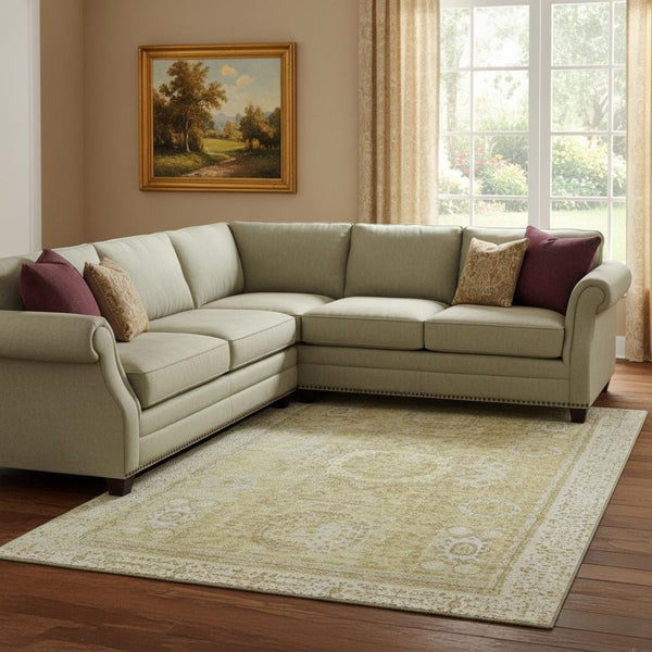 HomeRoots 8' X 10' Beige and Gold Oriental Area Rug – Washable, UV Protected, Stain Resistant, Non-Slip Mat 699750