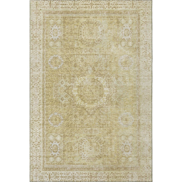 HomeRoots 8' X 10' Beige and Gold Oriental Area Rug – Washable, UV Protected, Stain Resistant, Non-Slip Mat 699750