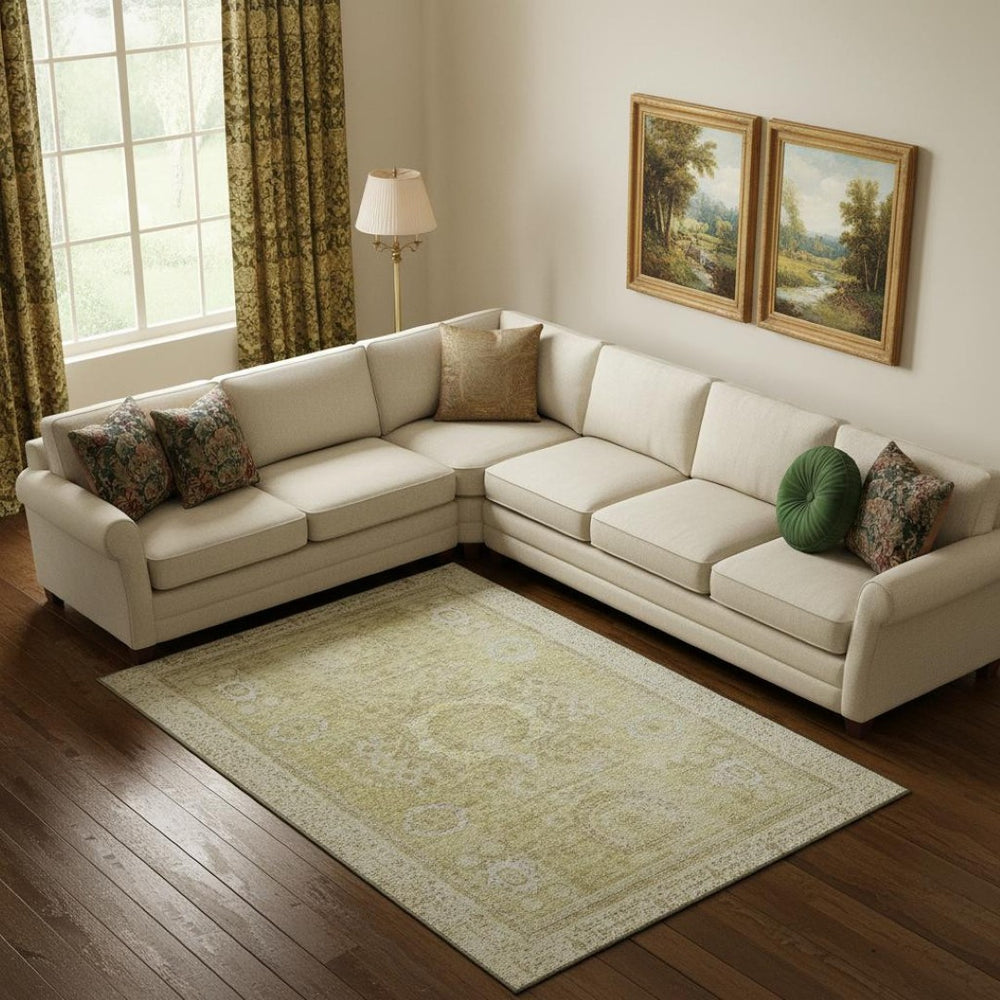 HomeRoots 9' X 12' Beige & Gold Oriental Area Rug - Washable, UV Protected, Stain Resistant for Easy Care 699751
