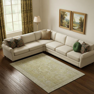 HomeRoots 9' X 12' Beige & Gold Oriental Area Rug - Washable, UV Protected, Stain Resistant for Easy Care 699751