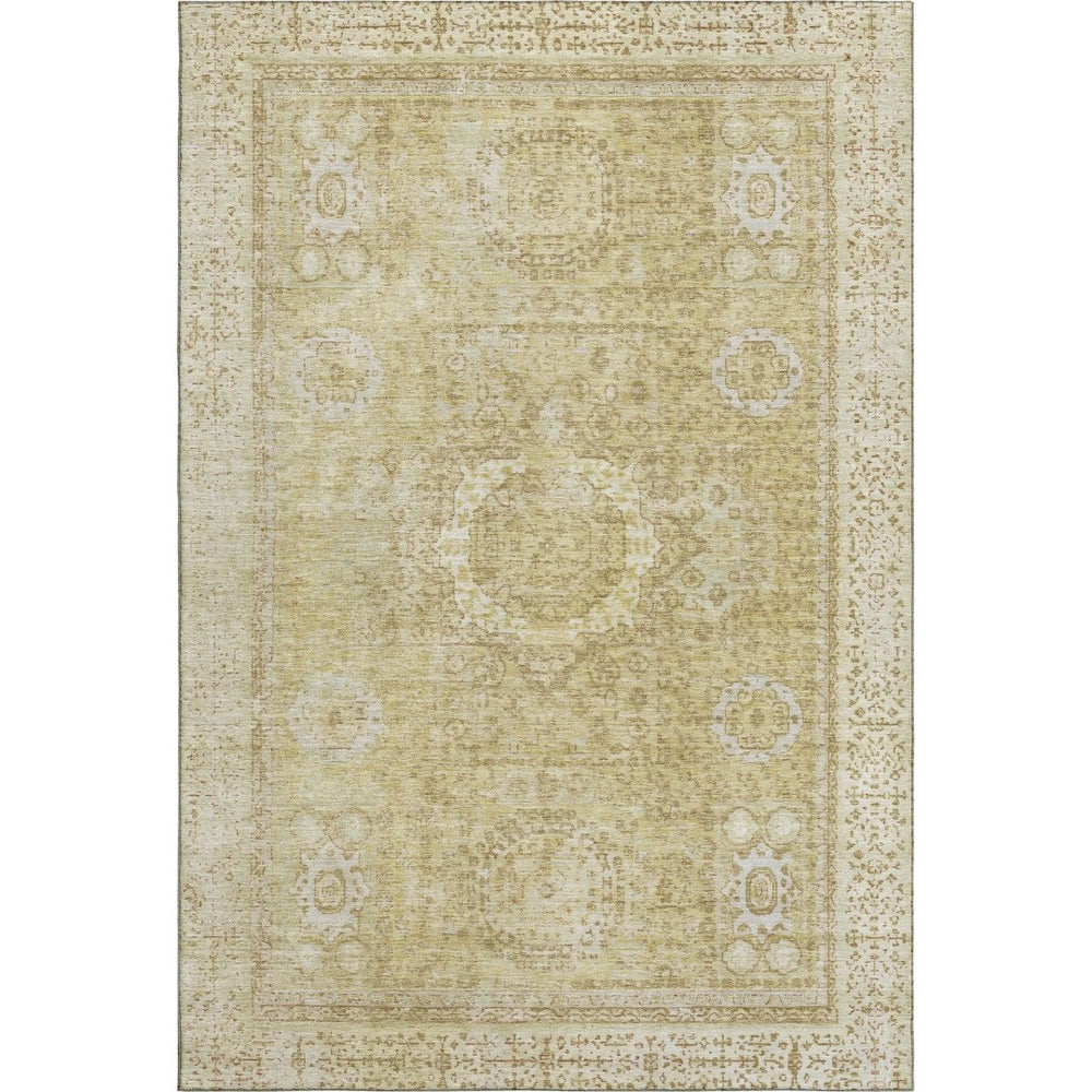 HomeRoots 9' X 12' Beige & Gold Oriental Area Rug - Washable, UV Protected, Stain Resistant for Easy Care 699751