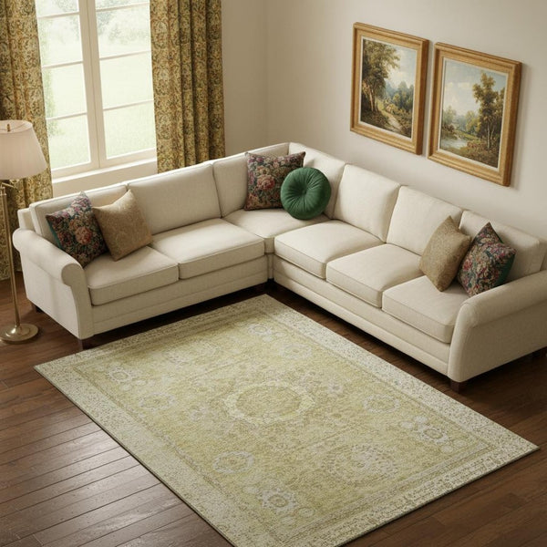 HomeRoots 10' X 14' Beige and Gold Oriental Washable Area Rug - Durable, Stain-Resistant, UV-Protected Elegance 699752