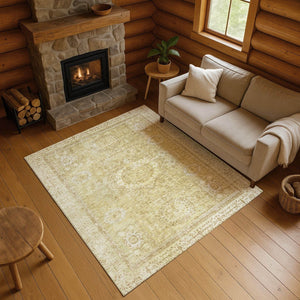 HomeRoots 10' X 14' Beige and Gold Oriental Washable Area Rug - Durable, Stain-Resistant, UV-Protected Elegance 699752