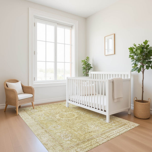 HomeRoots 10' X 14' Beige and Gold Oriental Washable Area Rug - Durable, Stain-Resistant, UV-Protected Elegance 699752