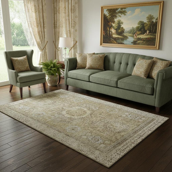 HomeRoots 5' X 8' Brown and Beige Oriental Area Rug – Durable, Washable, UV-Protected, Perfect for Busy Homes! 699754
