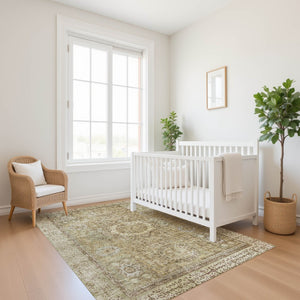 HomeRoots 5' X 8' Brown and Beige Oriental Area Rug – Durable, Washable, UV-Protected, Perfect for Busy Homes! 699754