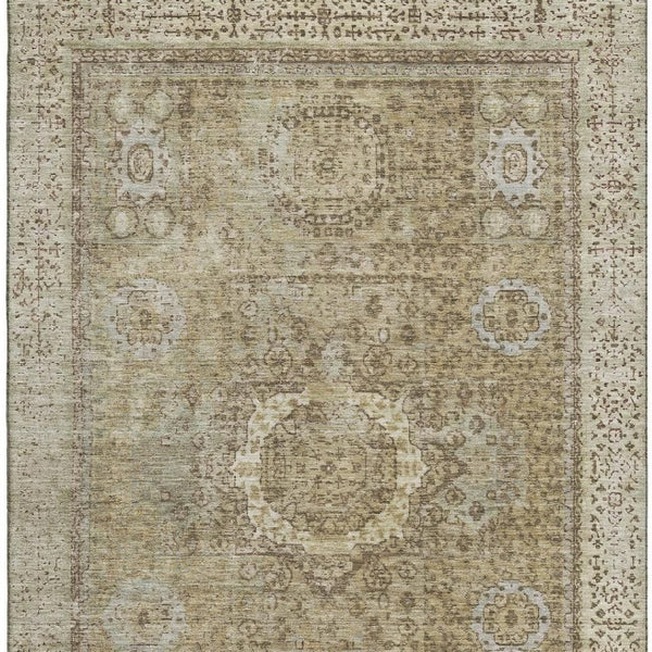 HomeRoots 5' X 8' Brown and Beige Oriental Area Rug – Durable, Washable, UV-Protected, Perfect for Busy Homes! 699754