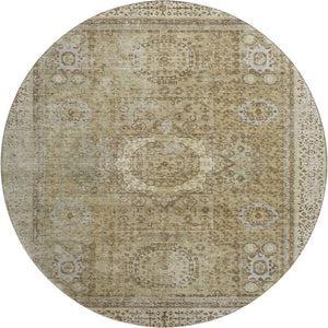 HomeRoots 8' Brown and Beige Oriental Round Rug - Durable, Washable, UV-Protected for Stylish, Family-Friendly Homes 699755