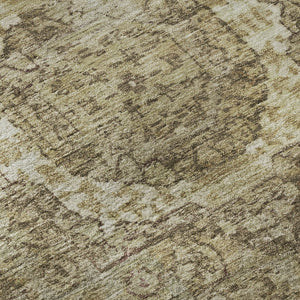 HomeRoots 8' Brown and Beige Oriental Round Rug - Durable, Washable, UV-Protected for Stylish, Family-Friendly Homes 699755