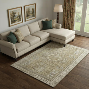 HomeRoots 9' X 12' Washable Brown & Beige Oriental Area Rug with UV Protection for Kids, Pets & Everyday Life 699757