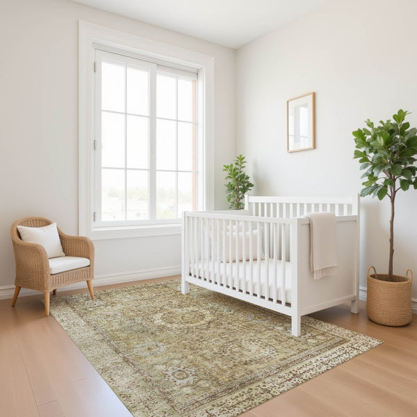 HomeRoots 9' X 12' Washable Brown & Beige Oriental Area Rug with UV Protection for Kids, Pets & Everyday Life 699757