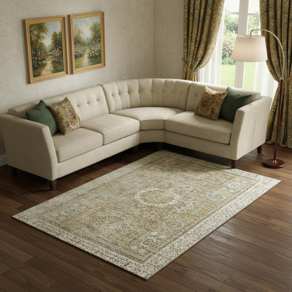 HomeRoots 10' Brown & Beige Oriental Area Rug - Washable, UV-Protected, and Perfect for Family Living Spaces! 699758