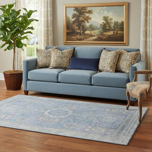 HomeRoots 5' X 8' Blue and Gray Oriental Washable Area Rug with UV Protection for Style and Durability 699760