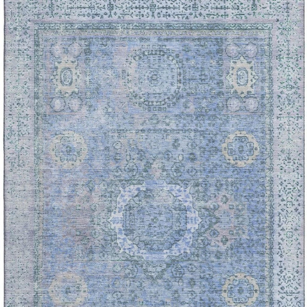 HomeRoots 5' X 8' Blue and Gray Oriental Washable Area Rug with UV Protection for Style and Durability 699760