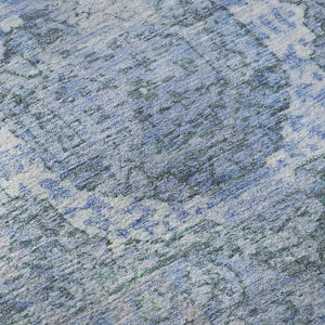 HomeRoots 8' Blue and Gray Oriental Washable Round Rug with UV Protection - Elegant, Durable, Easy Care! 699761