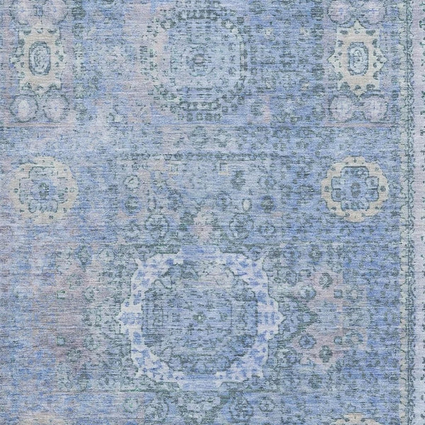 HomeRoots 8' X 10' Washable Blue and Gray Oriental Area Rug with UV Protection for Homes with Kids & Pets 699762