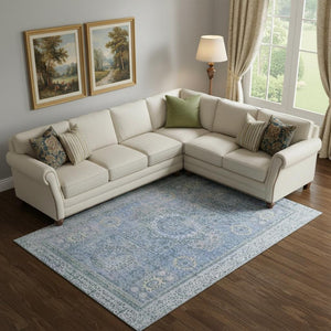 HomeRoots 9' X 12' Blue and Gray Oriental Area Rug – Washable, UV Protected, Stain Resistant, Soft & Durable! 699763