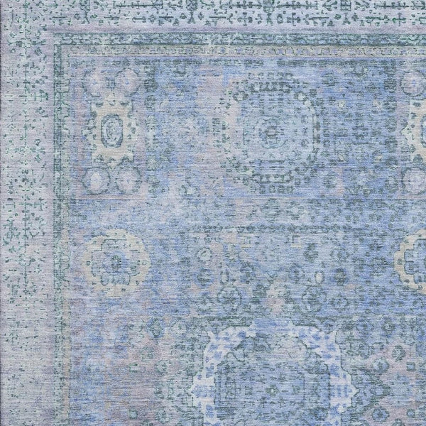 HomeRoots 9' X 12' Blue and Gray Oriental Area Rug – Washable, UV Protected, Stain Resistant, Soft & Durable! 699763