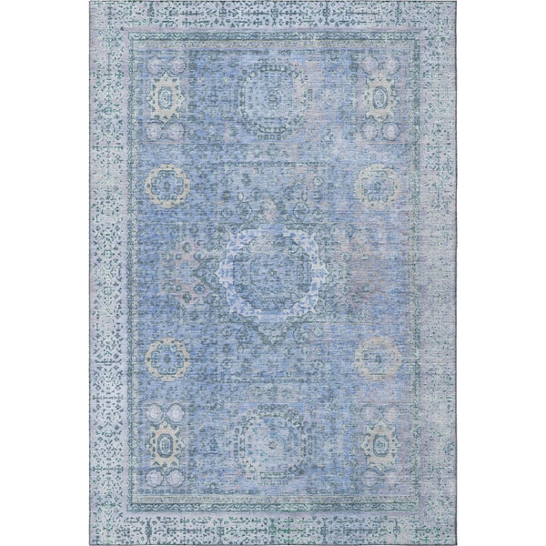 HomeRoots 9' X 12' Blue and Gray Oriental Area Rug – Washable, UV Protected, Stain Resistant, Soft & Durable! 699763