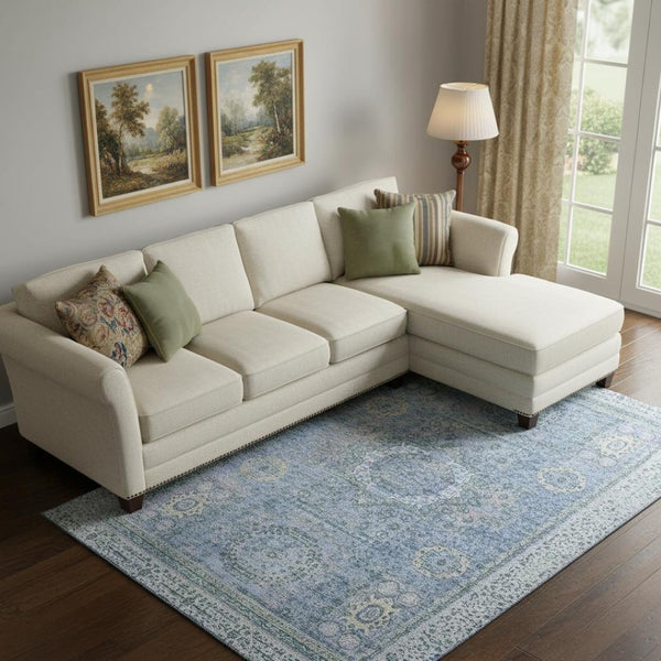 HomeRoots 10' Blue and Gray Oriental Washable Area Rug - Stain Resistant, UV Protected, Perfect for Family Rooms! 699764