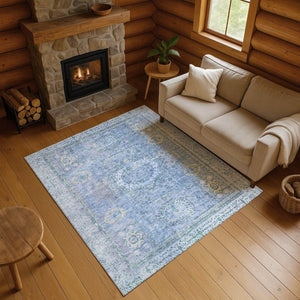 HomeRoots 10' Blue and Gray Oriental Washable Area Rug - Stain Resistant, UV Protected, Perfect for Family Rooms! 699764