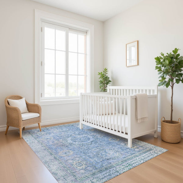 HomeRoots 10' Blue and Gray Oriental Washable Area Rug - Stain Resistant, UV Protected, Perfect for Family Rooms! 699764