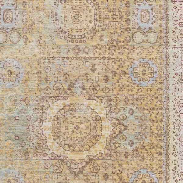 HomeRoots 5' X 8' Gold and Beige Oriental Area Rug - Washable, UV Protected, Stain-Resistant for High Traffic Spaces 699766
