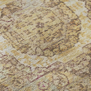 HomeRoots 8' Gold and Beige Oriental Round Rug - Washable, UV-Protected, Perfect for High-Traffic Homes! 699767