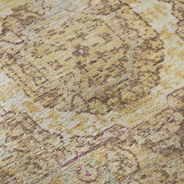 HomeRoots 8' Gold and Beige Oriental Round Rug - Washable, UV-Protected, Perfect for High-Traffic Homes! 699767