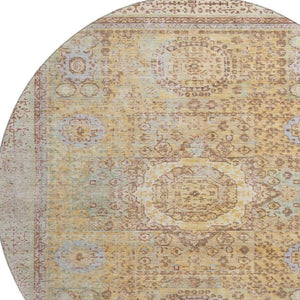 HomeRoots 8' Gold and Beige Oriental Round Rug - Washable, UV-Protected, Perfect for High-Traffic Homes! 699767