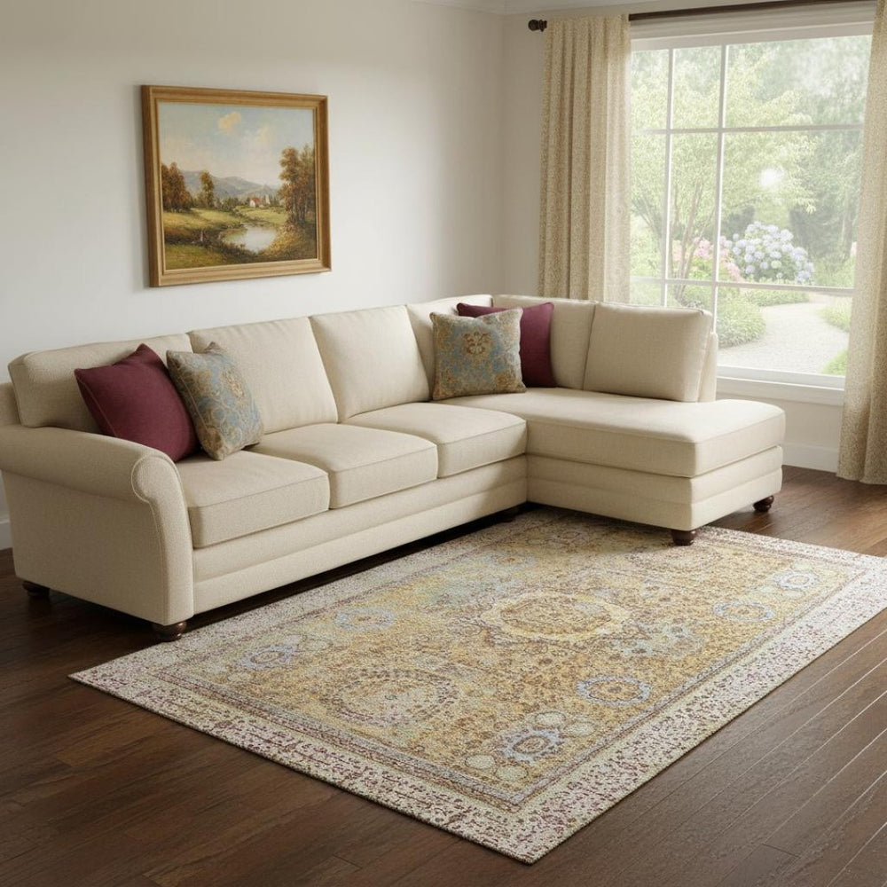 HomeRoots 8' X 10' Elegant Gold and Beige Oriental Washable Area Rug with UV Protection for Easy Care 699768