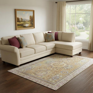 HomeRoots 8' X 10' Elegant Gold and Beige Oriental Washable Area Rug with UV Protection for Easy Care 699768