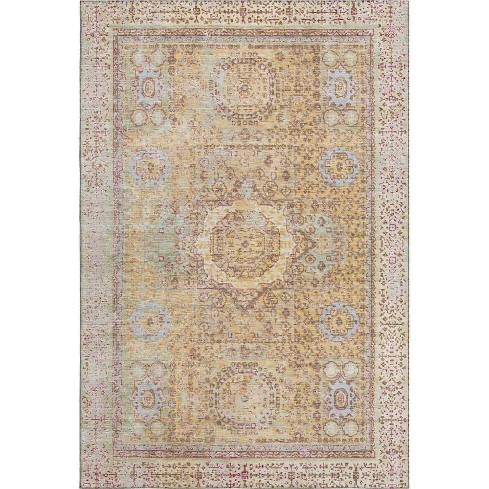 HomeRoots 9' X 12' Gold and Beige Oriental Area Rug - Washable, UV Protected, Durable for Home Elegance 699769