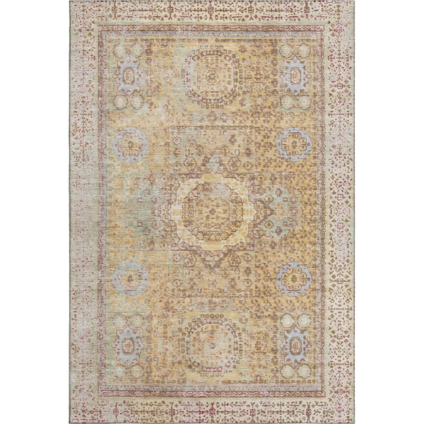 HomeRoots 10' X 14' Gold & Beige Oriental Area Rug - Washable, UV Protected, Stain Resistant & Non-Slip Backing 699770