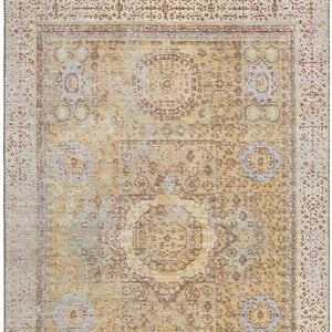 HomeRoots 10' X 14' Gold & Beige Oriental Area Rug - Washable, UV Protected, Stain Resistant & Non-Slip Backing 699770