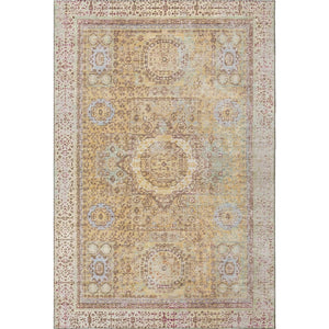 HomeRoots 10' X 14' Gold & Beige Oriental Area Rug - Washable, UV Protected, Stain Resistant & Non-Slip Backing 699770