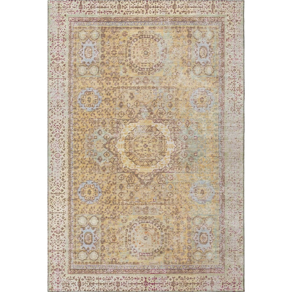 HomeRoots 10' X 14' Gold & Beige Oriental Area Rug - Washable, UV Protected, Stain Resistant & Non-Slip Backing 699770