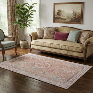 HomeRoots 5' X 8' Orange And Gray Oriental Area Rug - Washable, UV Protected, Durable, Stylish Home Accent 699772