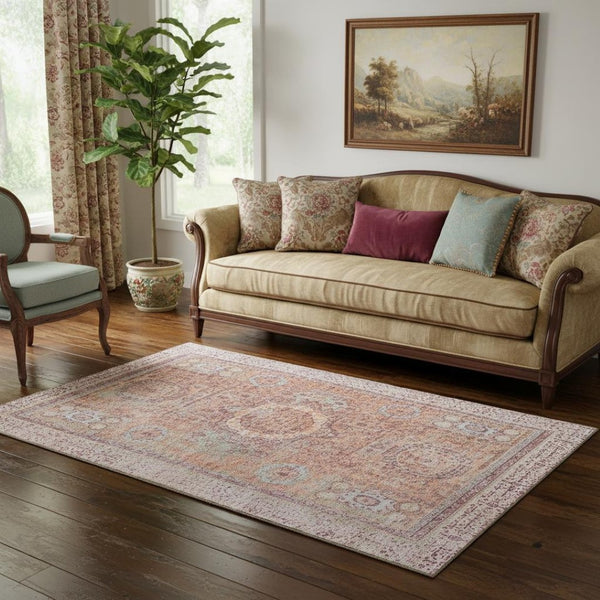 HomeRoots 5' X 8' Orange And Gray Oriental Area Rug - Washable, UV Protected, Durable, Stylish Home Accent 699772