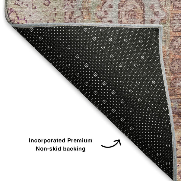 HomeRoots 5' X 8' Orange And Gray Oriental Area Rug - Washable, UV Protected, Durable, Stylish Home Accent 699772
