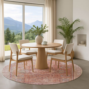 HomeRoots 8' Vibrant Orange and Gray Oriental Round Rug - Washable, UV-Protected, Stain-Resistant Beauty! 699773