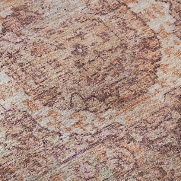 HomeRoots 8' Vibrant Orange and Gray Oriental Round Rug - Washable, UV-Protected, Stain-Resistant Beauty! 699773