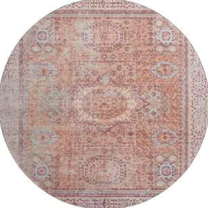 HomeRoots 8' Vibrant Orange and Gray Oriental Round Rug - Washable, UV-Protected, Stain-Resistant Beauty! 699773