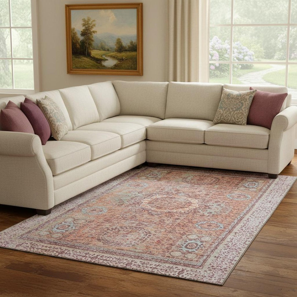 HomeRoots 8' X 10' Vibrant Orange and Gray Oriental Washable Area Rug with UV Protection for Family Homes 699774