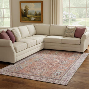 HomeRoots 8' X 10' Vibrant Orange and Gray Oriental Washable Area Rug with UV Protection for Family Homes 699774